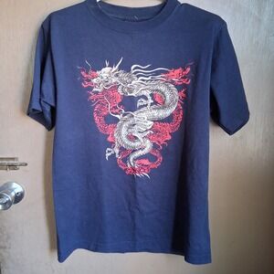 Y2K JNCO Jeans‎ Triple Dragon SS Tee Navy Youth Lg/ M Small